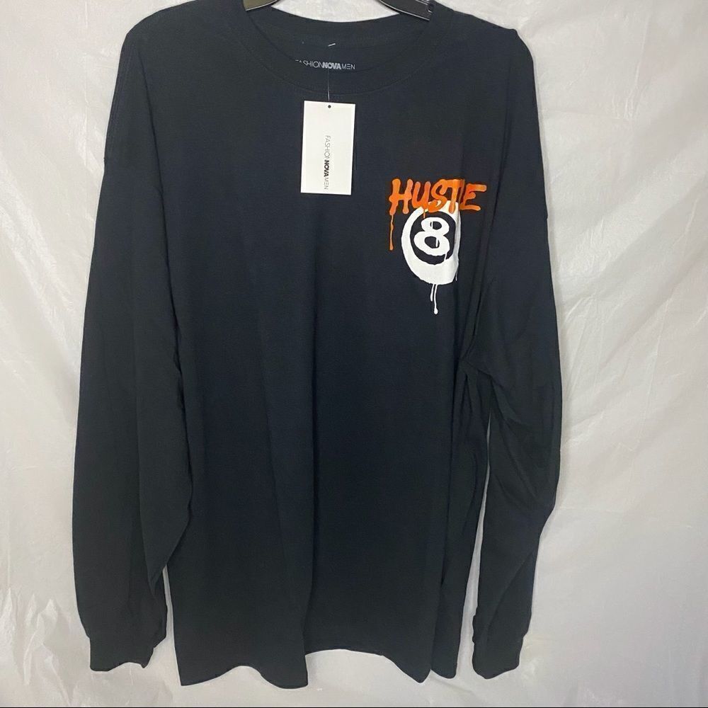 Black Fashion Nova Men Hustle Eightball Long Sleeve Tee Size XXL